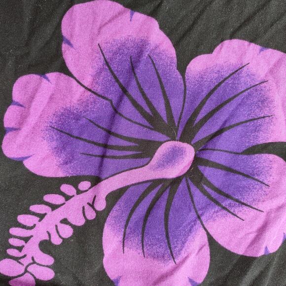 Aloha Hut Hawaii Purple Black Floral Casual Short Sleeve Hawaiian Shirt XL - Picture 4 of 5